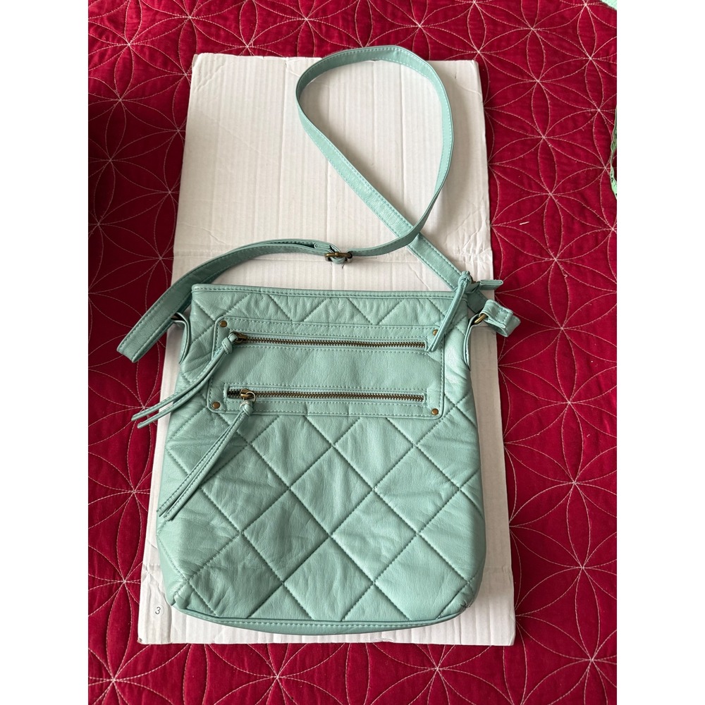 GAL‎ Pale Aqua Quilted Crossbody Bag With Multiple Zip Pockets